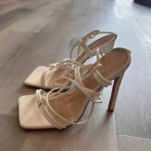 Pretty Little Thing - tie up white heeled sandals in size 6.5